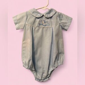 Vintage Alexis Baby Romper Blue Rocking Horse Embroidery 3M USA Made